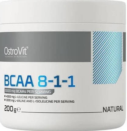 Всаа Амінокислота OstroVit BCAA 8-1-1 200 г без смаку, фото 1