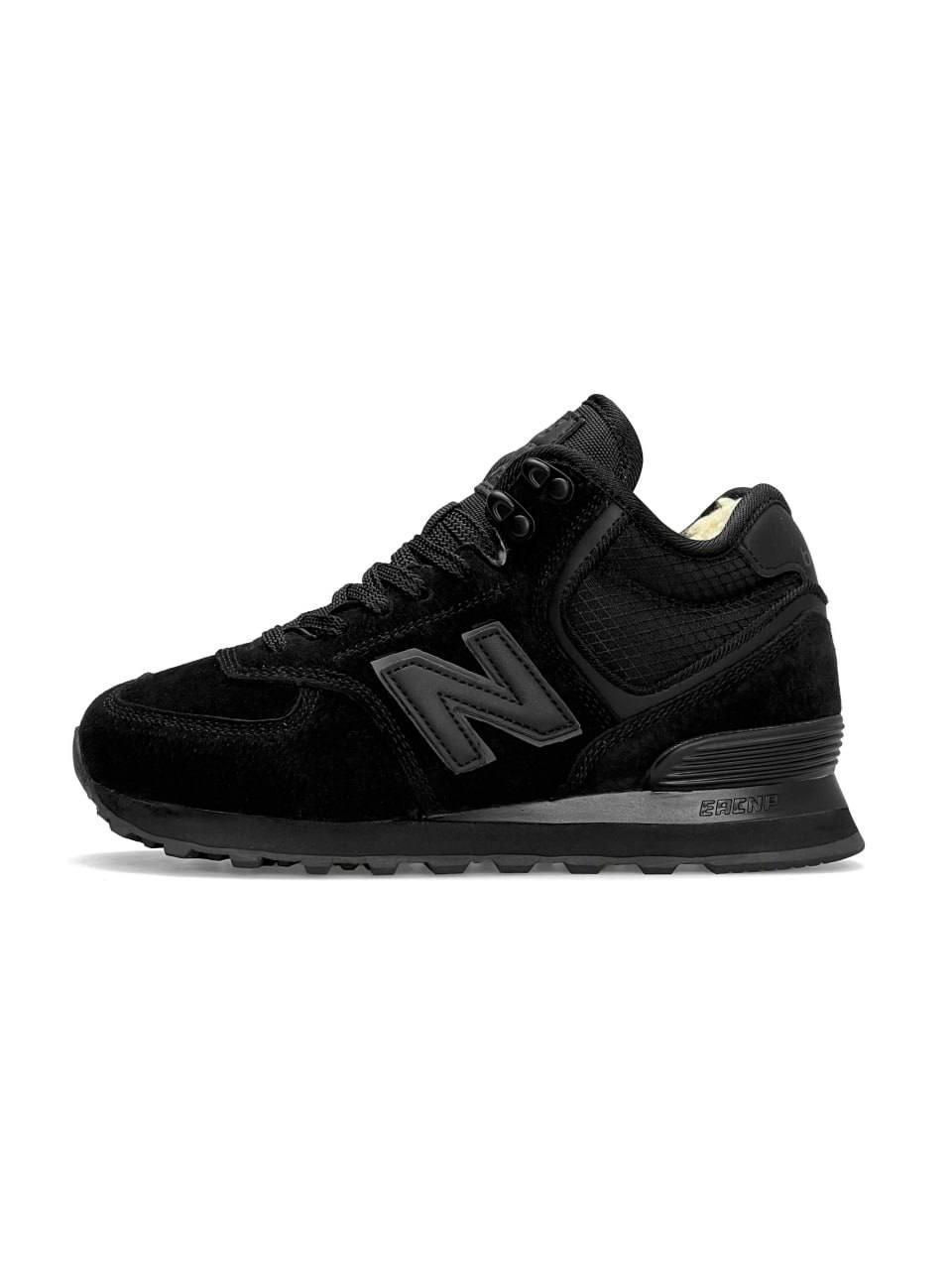 New Balance 574 High All Black Suede Fur 36
