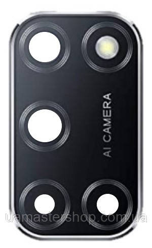 Скло камери Oppo A52/A72/A92 з рамкою сріблястого кольору, фото 1