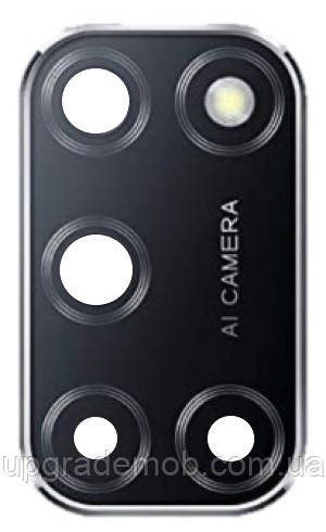 Скло камери Oppo A52/A72/A92 з рамкою сріблястого кольору, фото 1