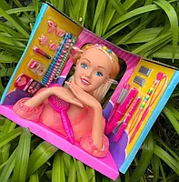 Лялька DEFA 8415 голова для зачісок розміром 23 см, плойка, косметика, заколочки, 2 види, в коробці 31,5-27-13,5 см, фото 4