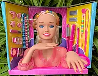 Лялька DEFA 8415 голова для зачісок розміром 23 см, плойка, косметика, заколочки, 2 види, в коробці 31,5-27-13,5 см, фото 6