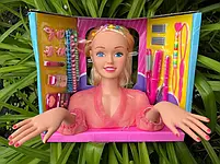 Лялька DEFA 8415 голова для зачісок розміром 23 см, плойка, косметика, заколочки, 2 види, в коробці 31,5-27-13,5 см, фото 3