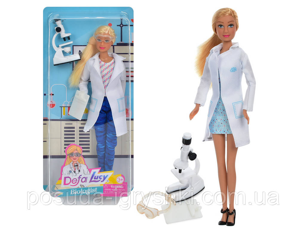 Лялька DEFA 8465 розмір 28см, лікар-лаборант, мікроскоп, 2 види, в коробці, 33-15,5-6см, фото 1