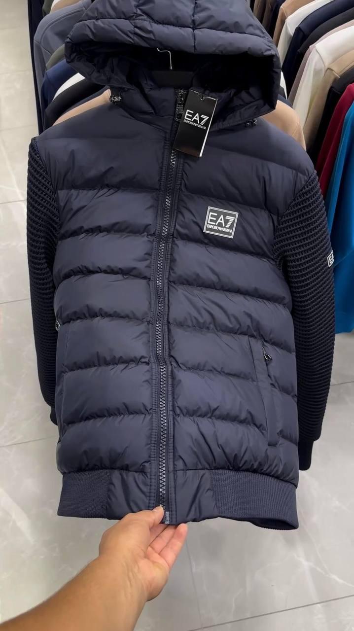 Чоловіча зимова куртка ARMANI D12320 синя з капюшоном