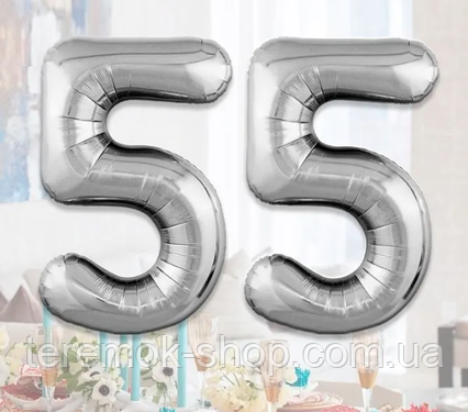 Фольговані повітряні кулі цифри 55 срібло набір ювілейний на день народження 70 см Китай