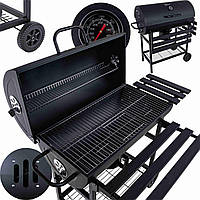 Садовий гриль, мангал, барбекю з кришкою та решіткою на колесах з поличкою та градусником Geko G80514 Польща