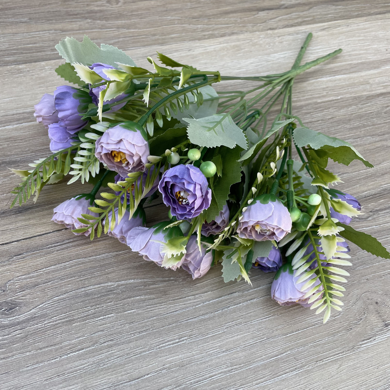 Штучні квіти Букет піоні камелія, лютики, ранункулюс 30 см бузковий, фото 1