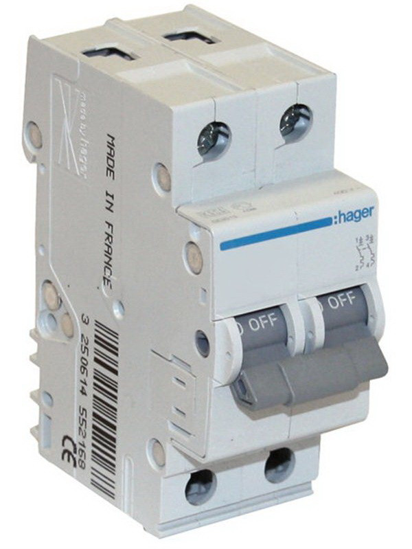Автоматичний вимикач Hager 2П 20А тип С MC220A