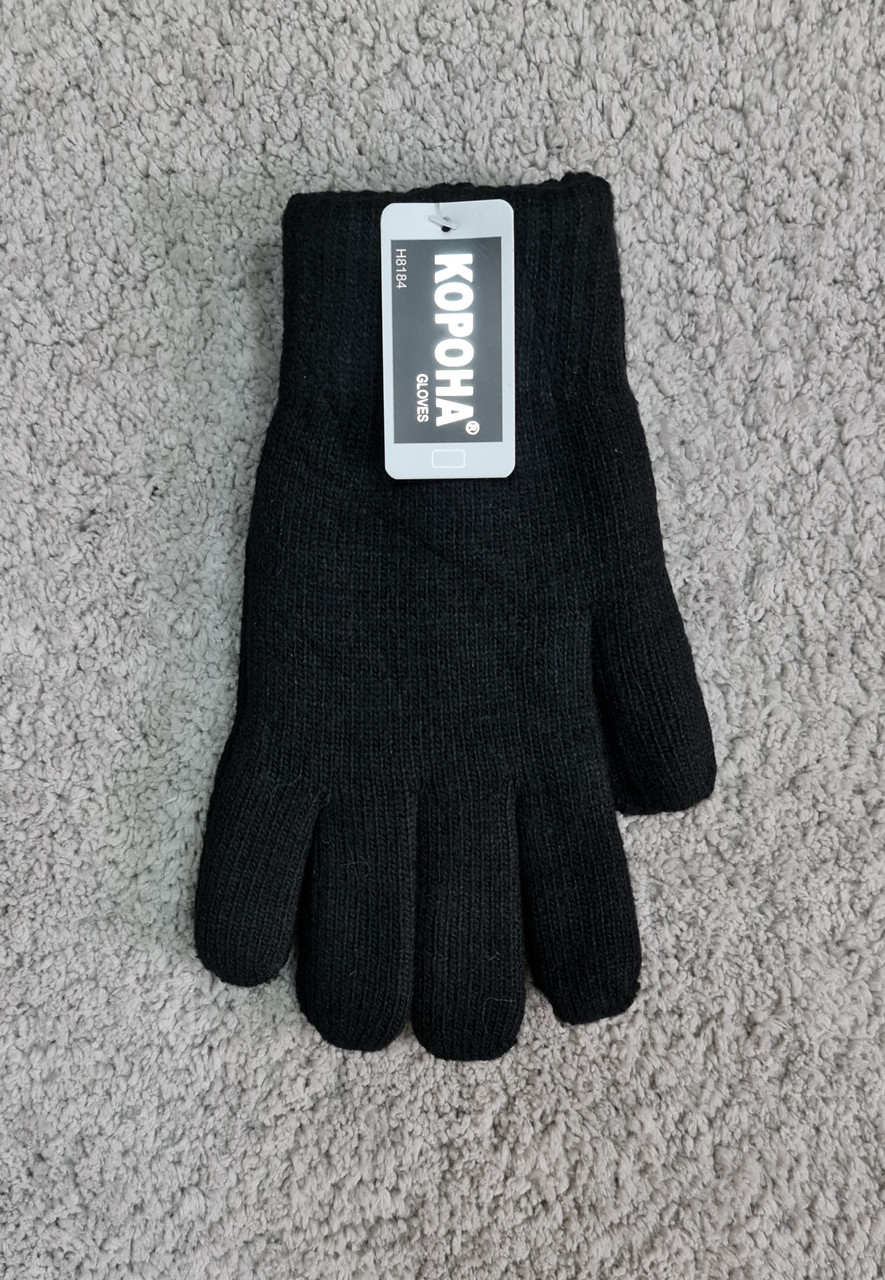 Рукавички чоловічі Корона теплі вовняні подвійні чорні, фото 1