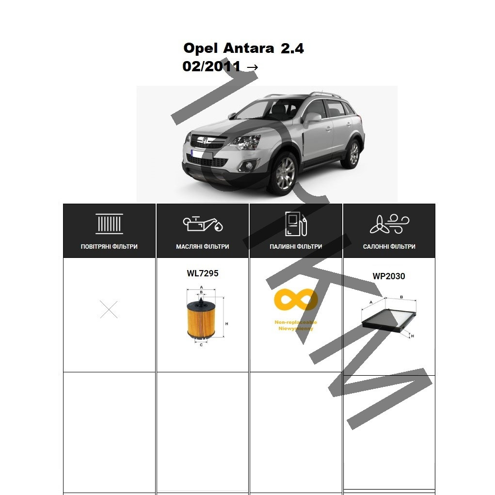Комплект фільтрів Opel Antara 2.4 (2011-) WIX