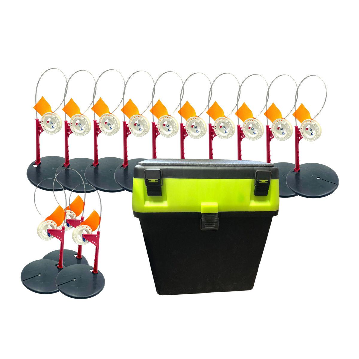 Зимовий набір: жерлиця з гальмом не оснащена 10шт + зимовий ящик 18л - Чорно-салатовий