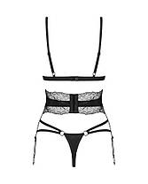 Комплект Obsessive Lobellis 3-pcs set, M/L, чорний, ліф з м'якою чашкою, стрінги, пояс для панчох, фото 5