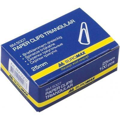 Скріпки канцелярські Buromax 25мм, nickel-plated, triangular, 100шт (BM.5007), фото 1