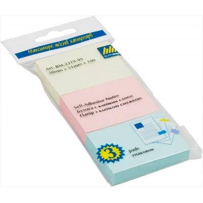 Папір для нотаток Buromax with adhesive layer 38х51мм, 3*100sheets, colors mix,blister (BM.2319-99), фото 2
