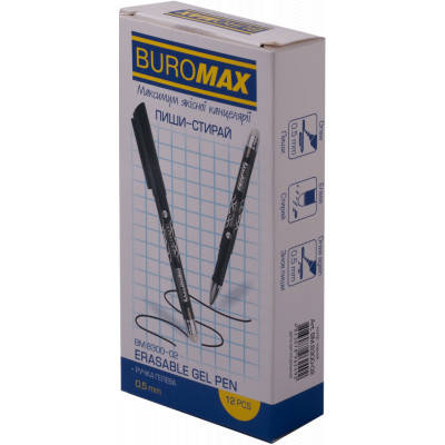 Ручка гелева Buromax Erase Slim Пиши-стирай 0.5 мм Чорний корпус (BM.8300-02), фото 2