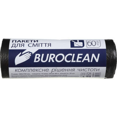 Пакети для сміття Buroclean чорні 60 л 20 шт. (4823078910646), фото 1