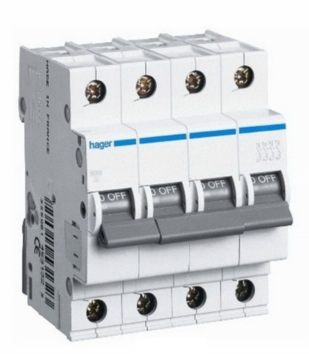 Автоматичний вимикач Hager 4П 10А тип С MC410A