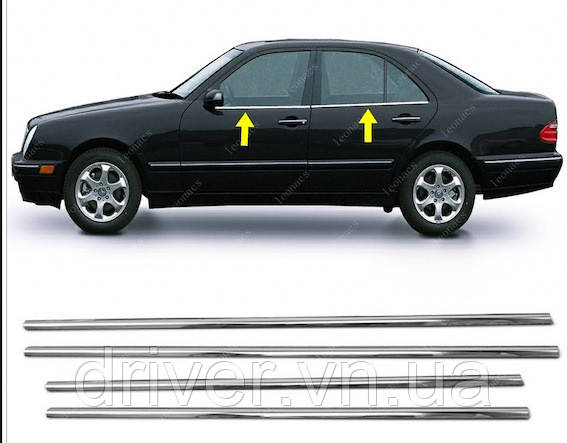 Нижняя окантовка стекол (4 шт, нерж) OmsaLine - Итальянская нержавейка для Mercedes E-сlass W210 1995-2002 гг