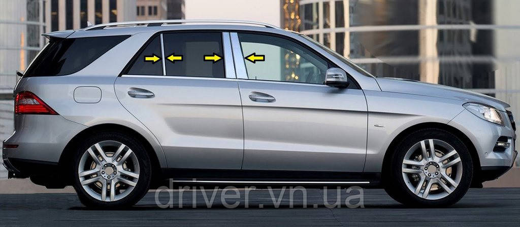 Молдинг дверных стоек (6 шт, нерж) для Mercedes GLE/ML сlass W166