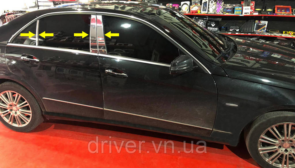 Молдинги дверных стоек (6 шт, нерж) для Mercedes E-сlass W212 2009-2016 гг