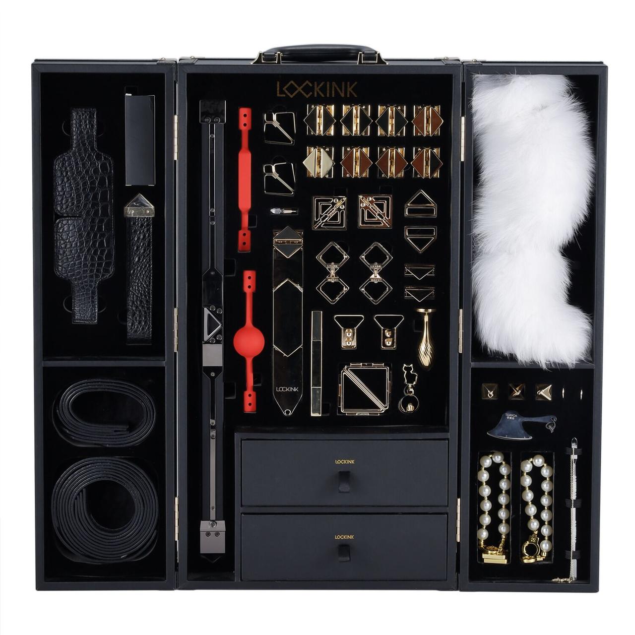 БДСМ-набір LOCKINK All-in-1 BDSM Play Kit - Crocodile Leather, 14 предметів, чорний, натуральна теляча шкіра, фото 1