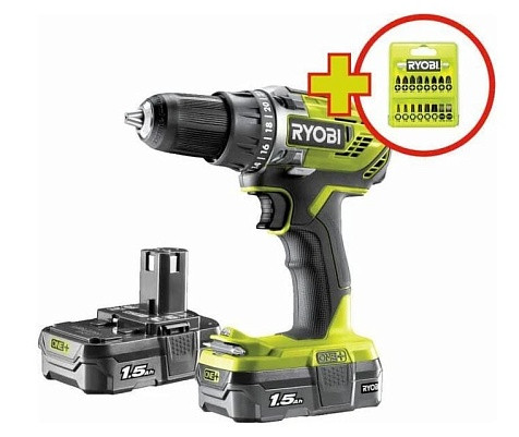 Шуруповерт акумуляторний Ryobi R18DD3-215GA17 (2×RB18L15 (1.5 Ач), зарядний пристрій)