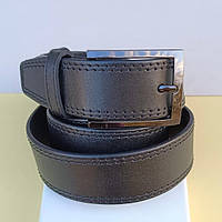 Ремінь із Натуральної Шкіри Чоловічий 35 мм Подвійний Рядок Чорний Класика ТМ "Диплом"