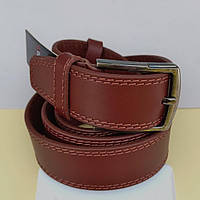 Ремінь із Натуральної Шкіри Чоловічий 35 мм Подвійний Рядок Світло Коричневий Класика ТМ "Диплом"