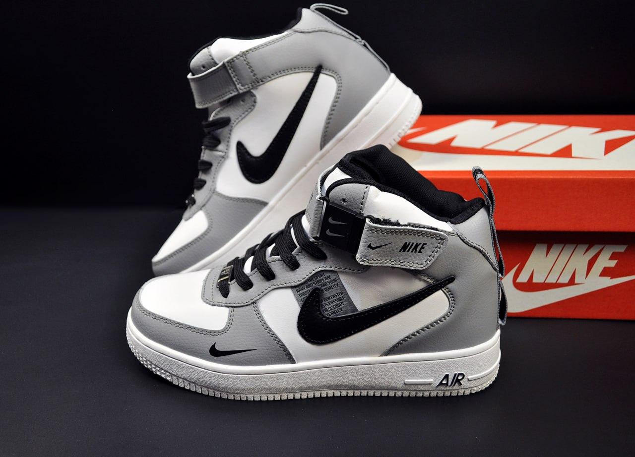 Хайтопи/кросівки зимові Nike Air Force High  Grey/Black/White 37-41р (жіночі, підліткові)