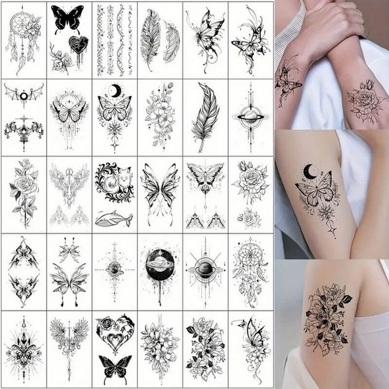 Набір тимчасових тату "Чорні міні" black-tattoo-mini-set-30 із 30 чорних по 9,5 х 5,5 см, фото 1