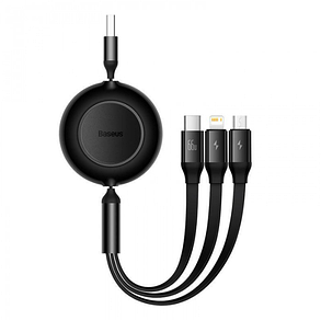 Кабель Baseus Bright Mirror 2 Series Retractable 3-in-1 Cable USB to MicroUSB+Lightning+Type-C 66W 1.1m CAMJ010101 Black, фото 1