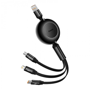 Кабель Baseus Bright Mirror 2 Series Retractable 3-in-1 Cable USB to MicroUSB+Lightning+Type-C 66W 1.1m CAMJ010101 Black, фото 3