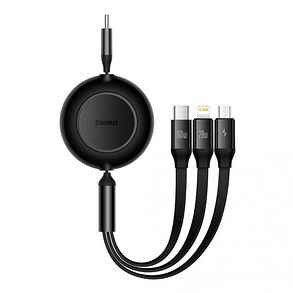 Кабель Baseus Bright Mirror 2 Series Retractable 3-in-1 Cable Type-C to MicroUSB+Lightning+Type-C 100W 1.1m CAMJ010201 Black, фото 1