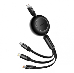 Кабель Baseus Bright Mirror 2 Series Retractable 3-in-1 Cable Type-C to MicroUSB+Lightning+Type-C 100W 1.1m CAMJ010201 Black, фото 3