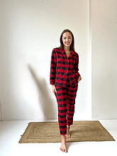 Піжами жіночі зі штанами клітинка жіноча фланель розмір S, жіночі піжами COSY зимова з сорочкою Червоний