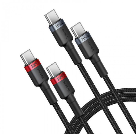 Кабель Baseus Cafule Series Cable Type-C to Type-C 100W 1m 2pcs P10318306003-00 Red Black+Grey Black, фото 1