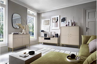 Комод Mono 153 см 6 шухляд / беж пісочний золоті ніжки TM Perfect Home Польща, фото 5