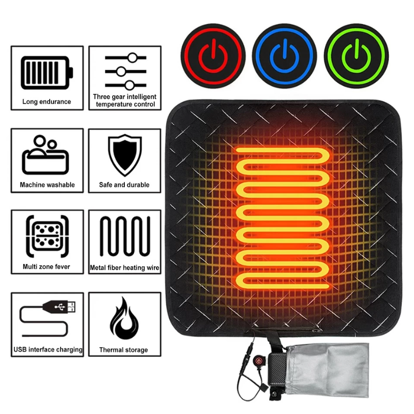 Підстилка - килимок з підігрівом від USB для крісла в автомобілі, будинку чи офісі, фото 1