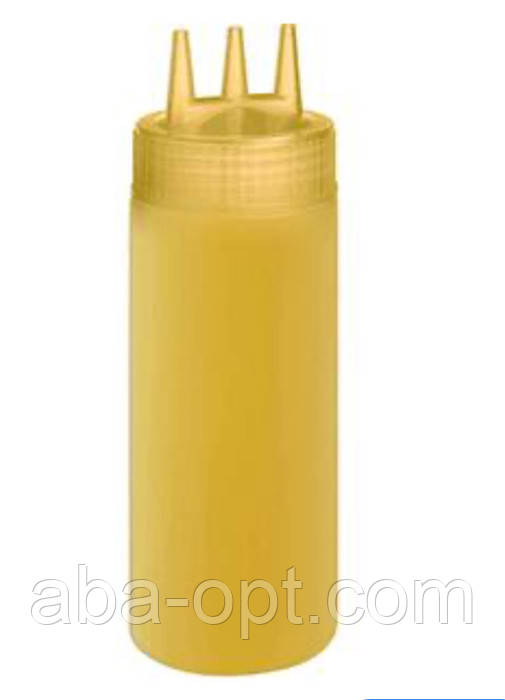 Диспенсер пластиковий для соусів з трьома носиками V 350 мл Жовтий (шт)., фото 1