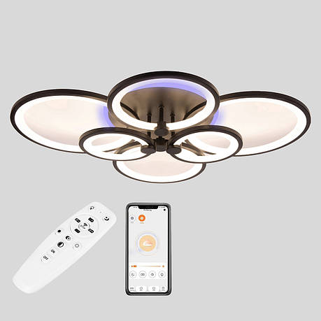 Стельова LED люстра, світлодіодний світильник Sunlight чорний 5332/2+2+2 R, фото 1