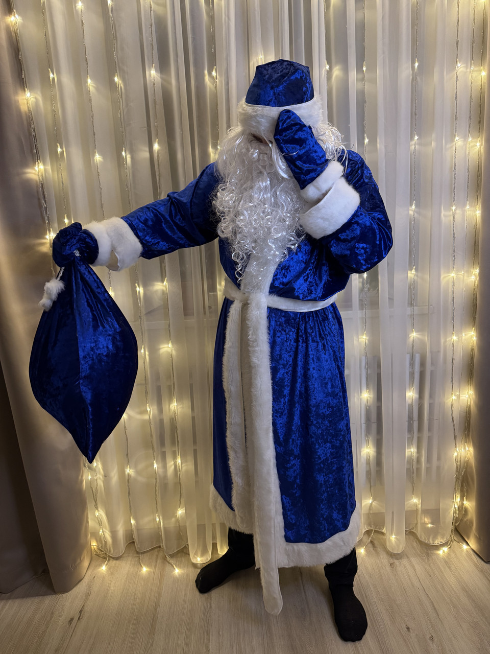 Костюм Святого Миколая, велюровий костюм новорічний костюм Дід Мороз, синій Дід Мороз, фото 1