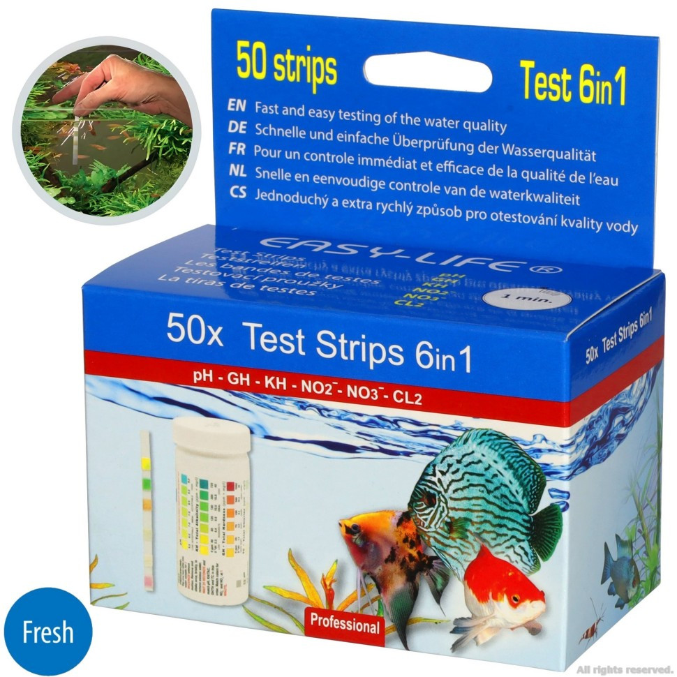 Тест-смужки для акваріумів і ставків Easy-Life 6in1 test strips 50 тестів (TST61), фото 1