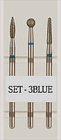 Набір фрез для щільної кутикули в пластиковому контейнері сині, 3 шт