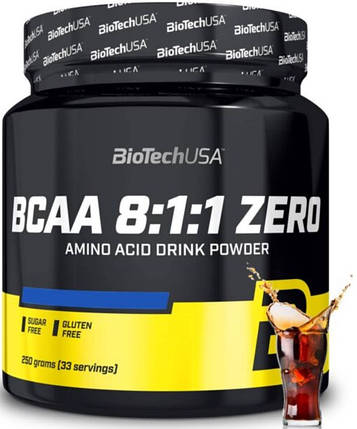 BCAA амінокислоти BioTech BCAA 8:1:1 ZERO 250 г кола, фото 1