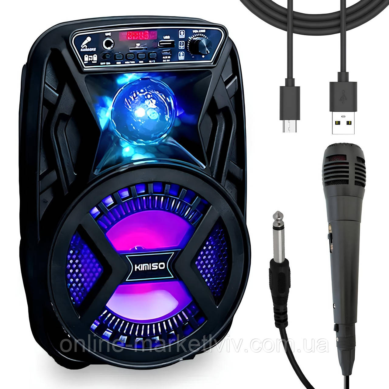 Портативна Bluetooth колонка 6,5", 10Вт + мікрофон, світломузика, Kimiso QS-3603 / Бездротова блютуз колонка