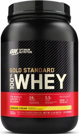 Сиворотковий протеїн ізолят Optimum 100% Whey Gold Standard 907 р банан, фото 1