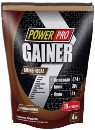 Високовуглеводний гейнер для набору маси Power Pro Gainer 4 кг бразильський горіх, фото 3