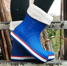 Жіночі Гумові Напівчоботи CROCS Сині Чоботи Крокси Теплі Зимові (розміри: 36,37,40) — 16