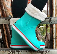 Жіночі Гумові Напівчоботи CROCS Бірюзові Чоботи Крокси Теплі Зимові (розміри: 36,37,38,40) — 12